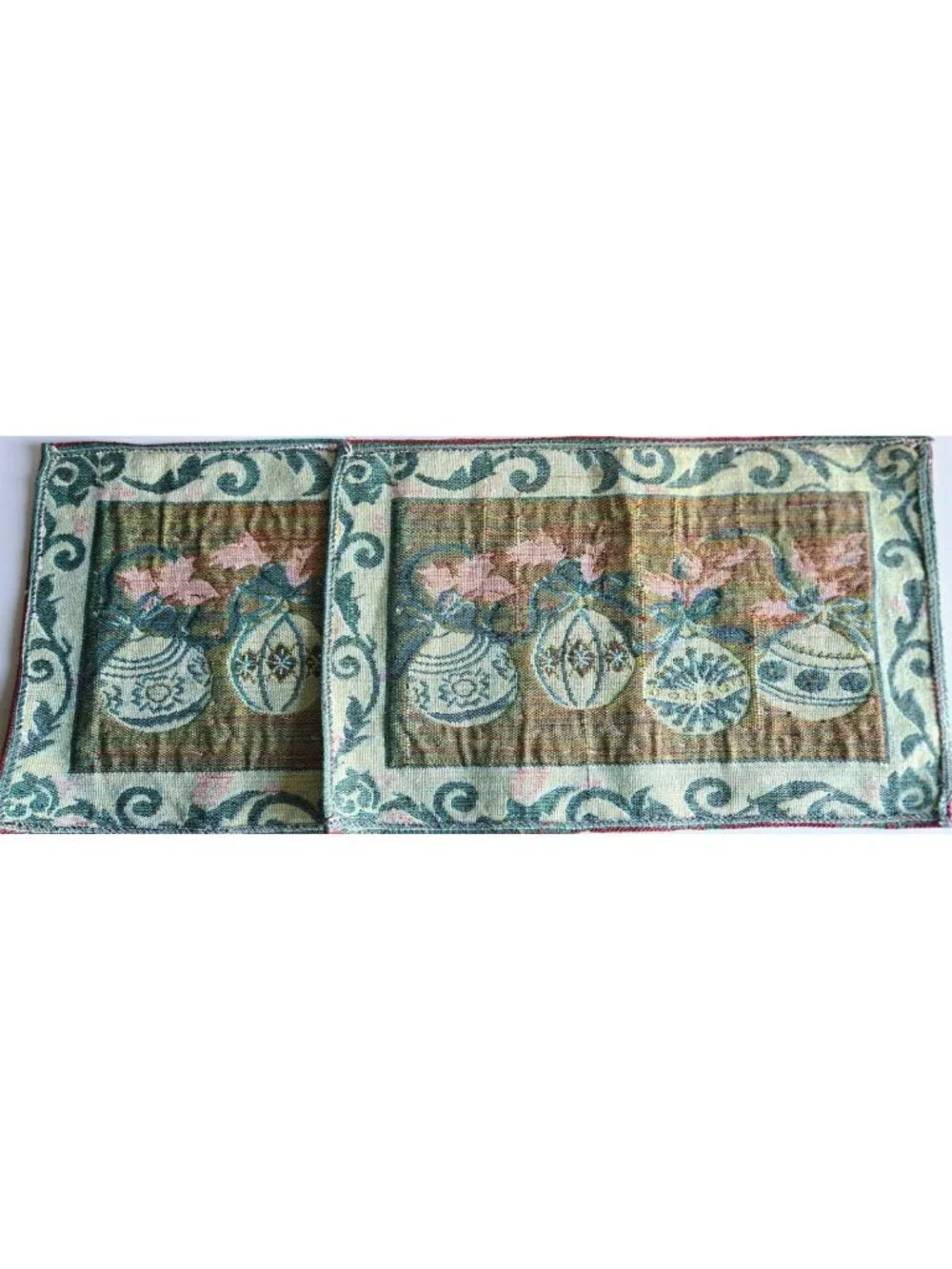 Vintage Christmas Ornaments Tapestry Set Of 2 Placemats Gold Thread for Sparkle